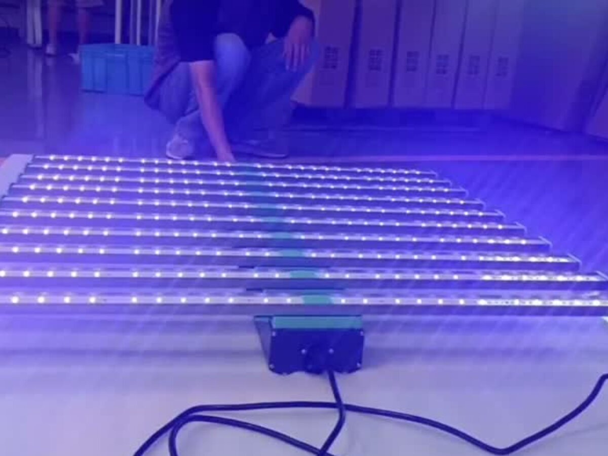 Fixture lit channel by channel on the workshop floor before packing