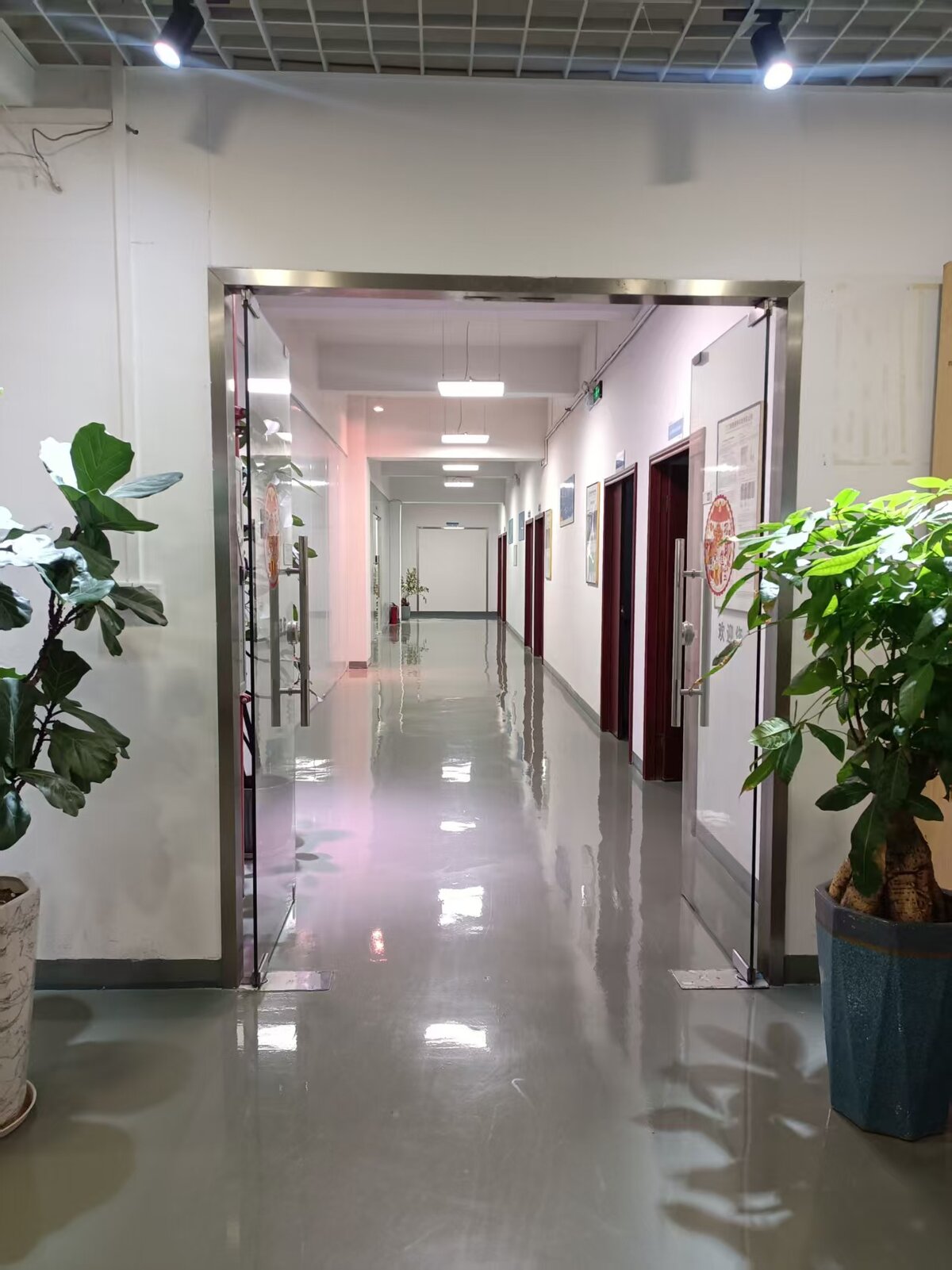 Corridor between production workshops at the factory