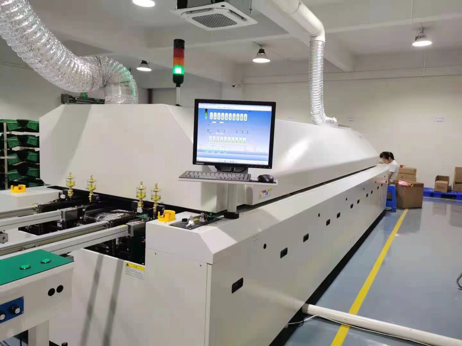 Reflow and aging line in the fixture workshop